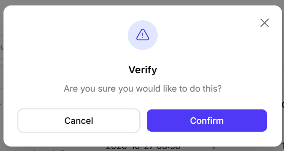 Verify confirmation window with Cancel and Confirm.